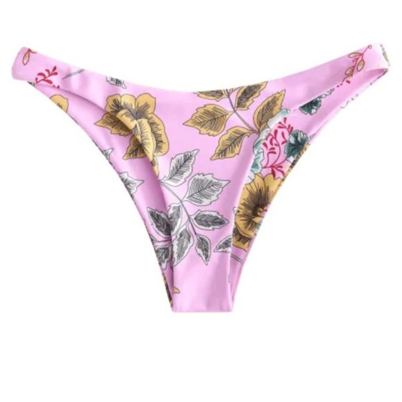 ZAFUL Flower Printed High Leg Bikini Bottom Pink - Picture 5 of 9